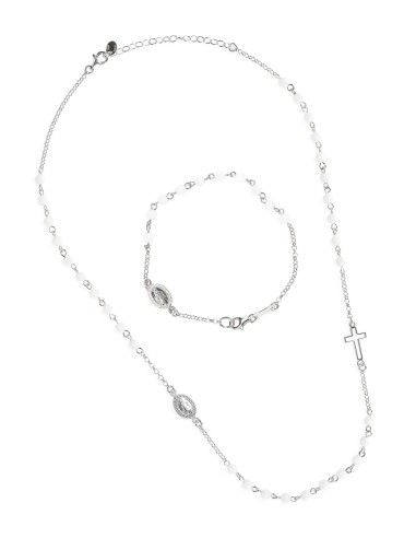 White Jade Sterling Silver Necklace Bracelet Set | Vatican Gift