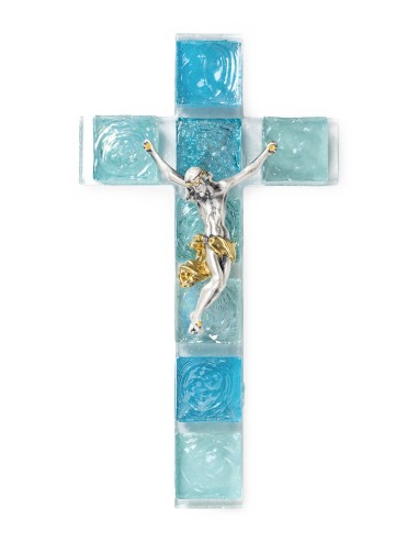 Light Blue Glass Wall Crucifix | Vatican Gift