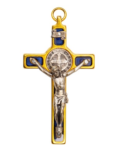 St. Benedict Gold Plated Crucifix Blue | Vatican Gift