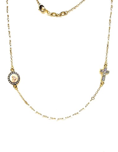 Crystal  Necklace with Crucifix with strass - White - Metal Gold  | Vatican Gift