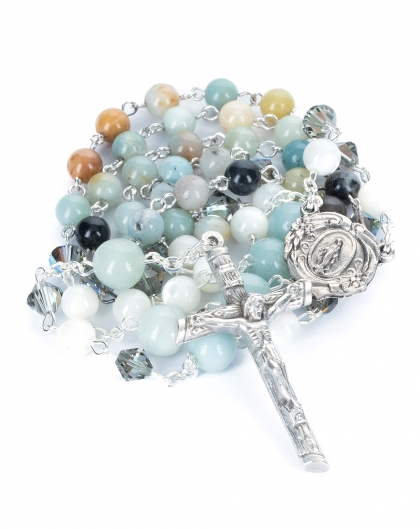 Amazzonite Crystal Mother of Pearl Rosary