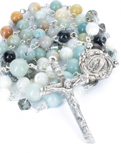 Amazzonite Crystal Mother of Pearl Rosary