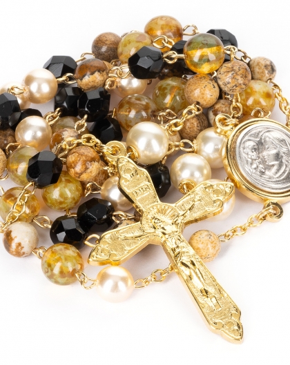 Pearls Glass Jasper Rosary