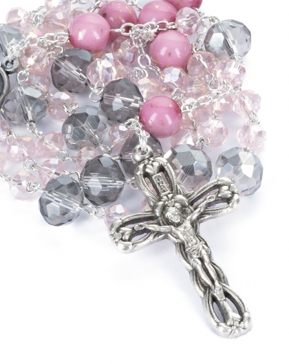 Center Rose Clear Purple Pink Glass Rosary