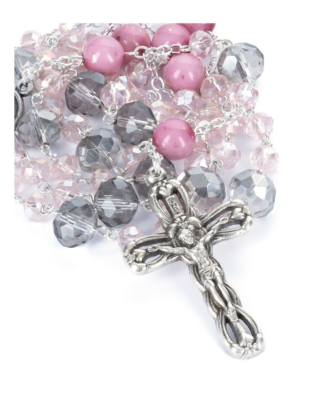 Center Rose Clear Purple Pink Glass Rosary | Vatican Gift