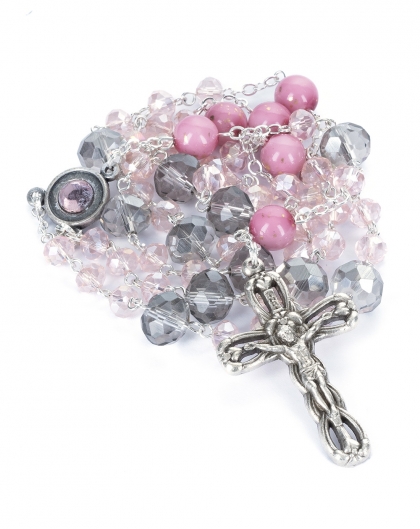 Center Rose Clear Purple Pink Glass Rosary