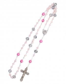 Center Rose Clear Purple Pink Glass Rosary