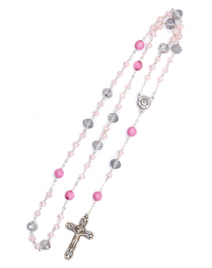 Center Rose Clear Purple Pink Glass Rosary