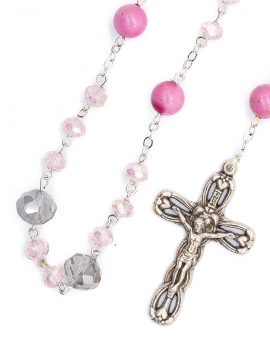 Center Rose Clear Purple Pink Glass Rosary