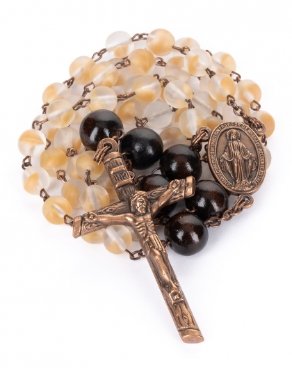 Wood Bronze Bohemian Glass Rosary