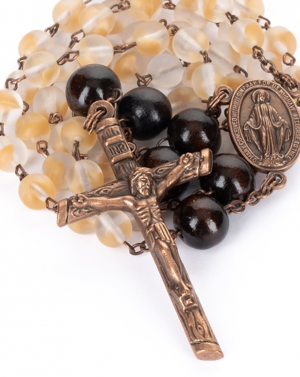 Wood Bronze Bohemian Glass Rosary