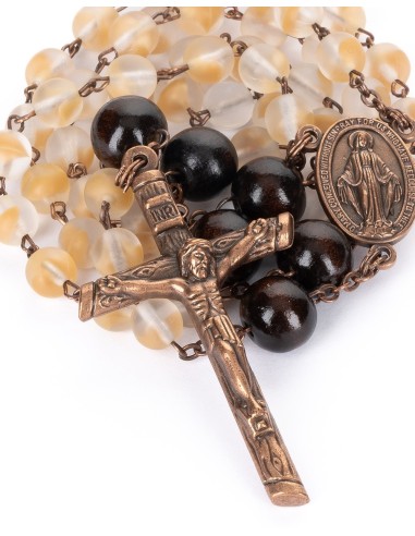 Wood Bronze Bohemian Glass Rosary