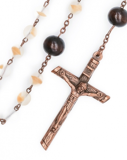 Wood Bronze Bohemian Glass Rosary