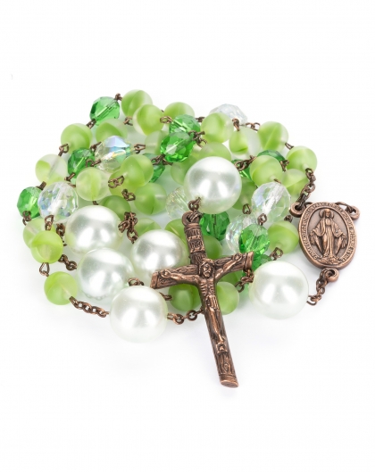 Green Bohemian Glass Bronze Rosary