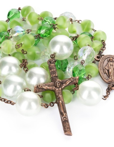 Green Bohemian Glass Bronze Rosary