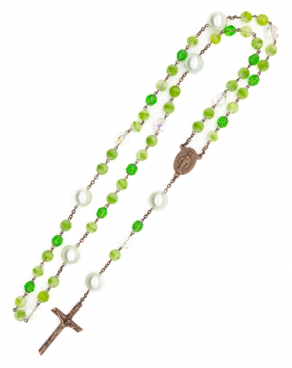 Green Bohemian Glass Bronze Rosary