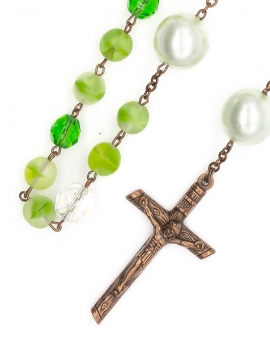 Green Bohemian Glass Bronze Rosary