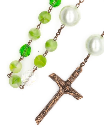 Green Bohemian Glass Bronze Rosary