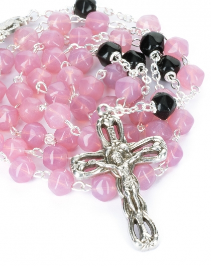 Pink Black Bohemian Glass Rosary