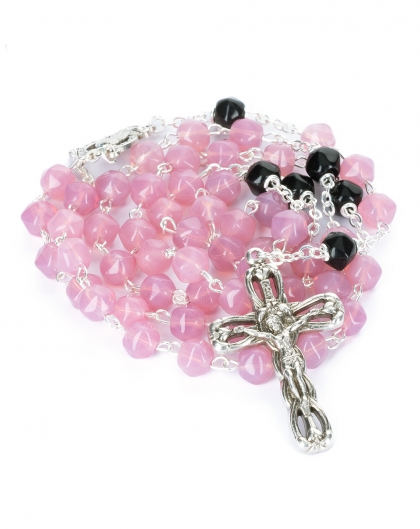 Pink Black Bohemian Glass Rosary