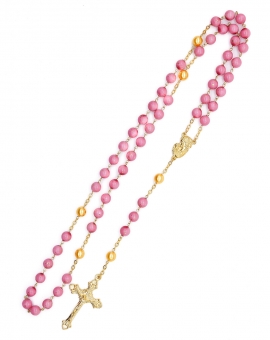 Pink Bohemian Glass Golden Pearls Rosary