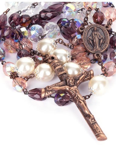 Purple Pink Bohemian Glass Bronze Rosary