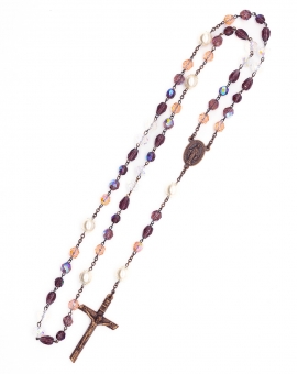 Purple Pink Bohemian Glass Bronze Rosary