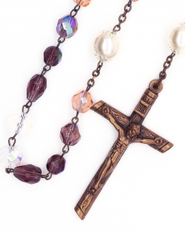 Purple Pink Bohemian Glass Bronze Rosary