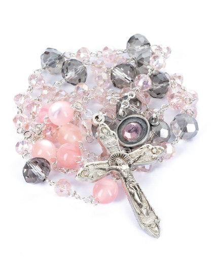 Clear Purple Pink Glass Rosary