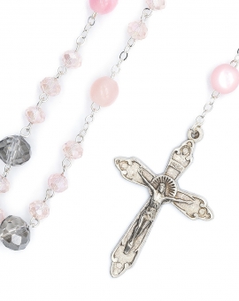 Clear Purple Pink Glass Rosary