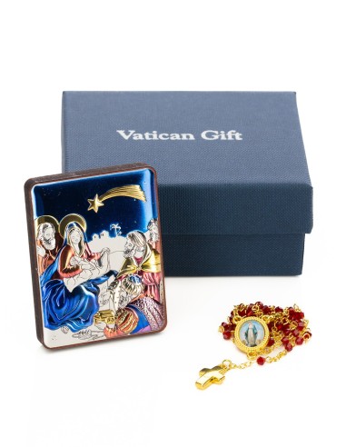 Nativity Metal Icon Red Glass Rosary Set