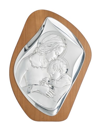 Virgin Mary Child Jesus Bilaminated Icon Wooden Base