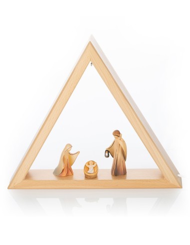 Wood Carved Nativity Scene Triangle Lighted Frame | Vatican Gift