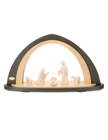 Wood Carved Nativity Scene Arch Lighted Frame