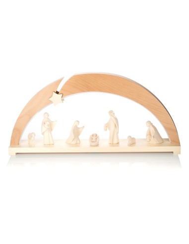 Wood Carved Nativity Scene Comet Arch Lighted Frame