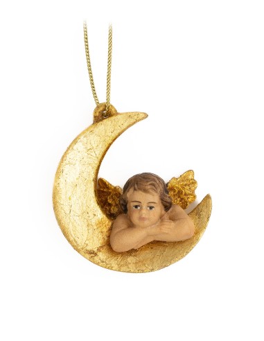 Alpine Pine Wood Moon Angel Christmas Ornament