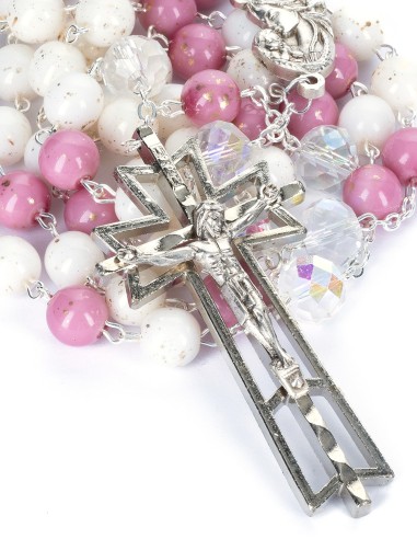 Pink White Golden Variegate Glass Rosary