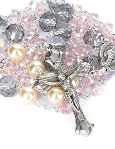 Pearls Clear Purple Pink Bohemian Glass Rosary