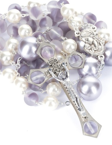 Light Violet Bohemian Glass White Violet Pearls Rosary