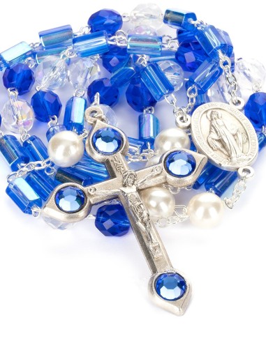 Blue Bohemian Glass Crystal Pearls Rosary