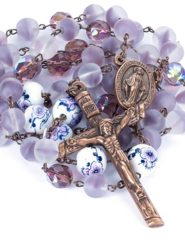 Bronze Light Violet Bohemian Glass Rosary