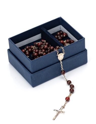 Mahogany Wood Sterling Silver Rosary Bracelet Set