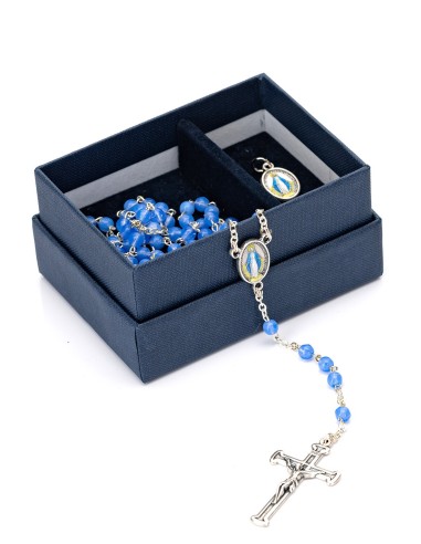 Sky Blue Glass Rosary Miraculous Medal Set