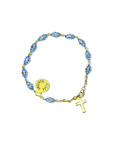 Sky blu strass gold Rosary Bracelet