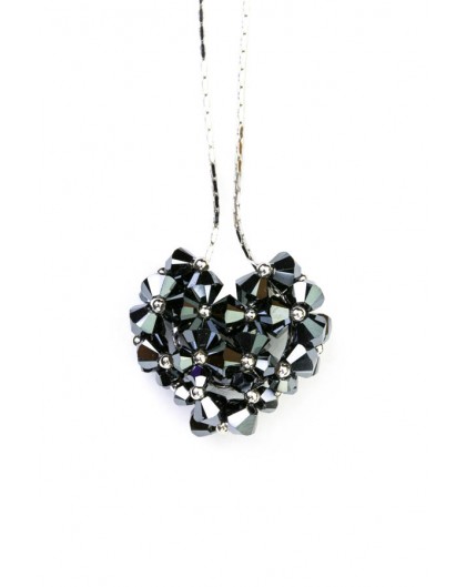 Swarovski Black Crystal and silver Heart necklace