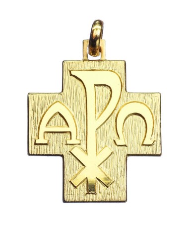 Alpha Omega Cross Pendant Gold plated small Vatican Gift